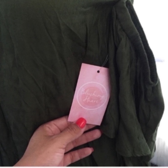 NWT Dark Green Cold Shoulder Boho Dress - Picture 7 of 7